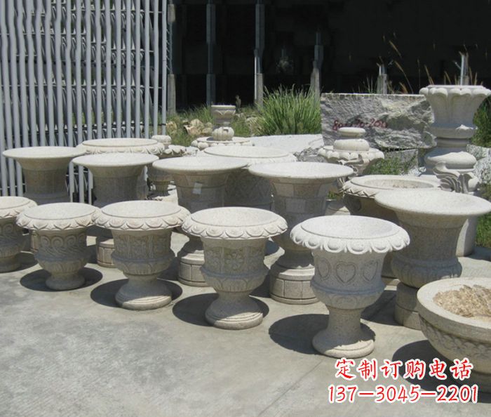 温州大理石花盆石雕艺术品