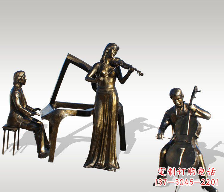 温州公园景观钢琴拉小提琴人物铜雕