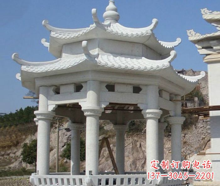 温州公园景观汉白玉石雕凉亭