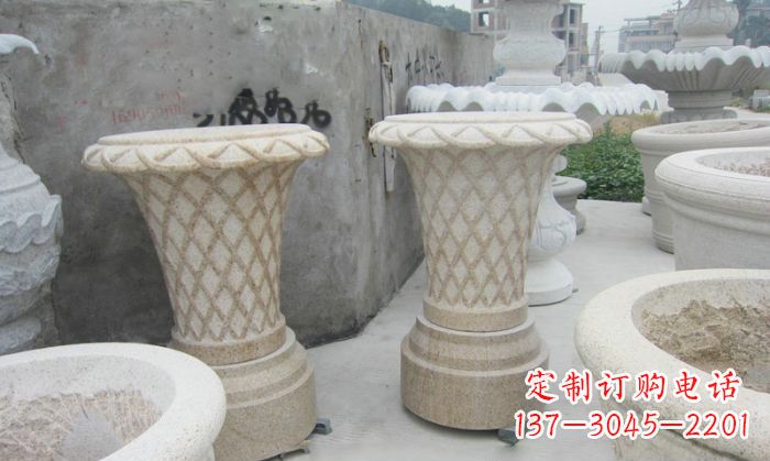 温州花篮式石雕镂空花盆