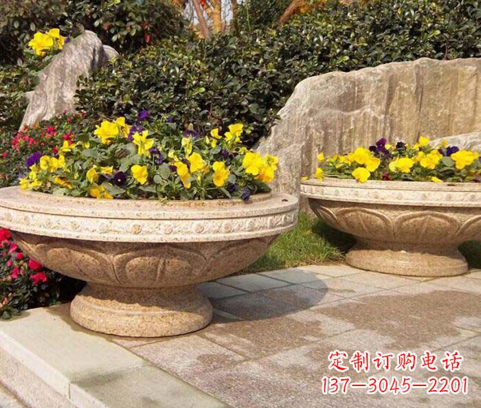 温州公园景观砂岩花盆石雕 (2)