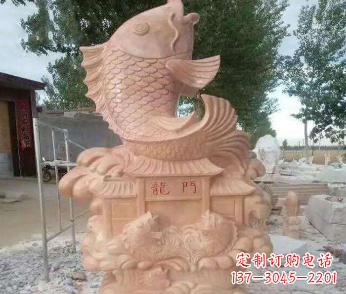温州公园景观晚霞红石雕鱼喷泉 (2)