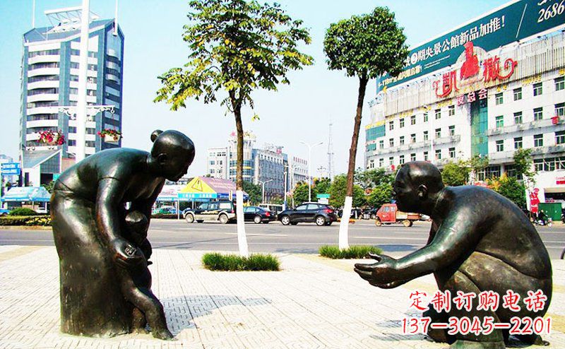 温州公园景观小孩学走路铜雕