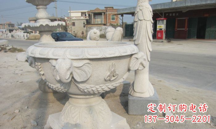 温州公园景观象头石雕水缸
