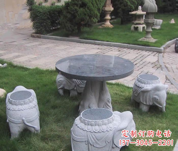 温州公园景观小象石桌凳石雕