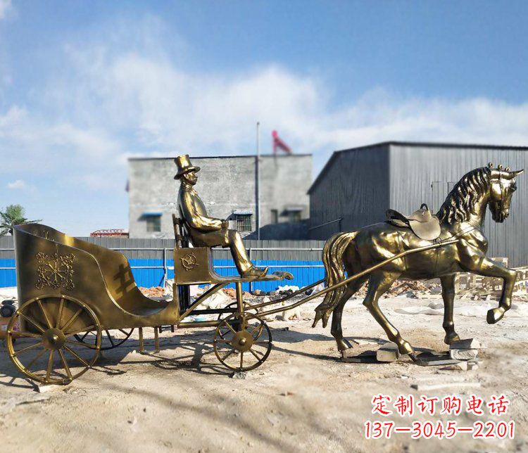温州公园景观坐着马车的人物铜雕