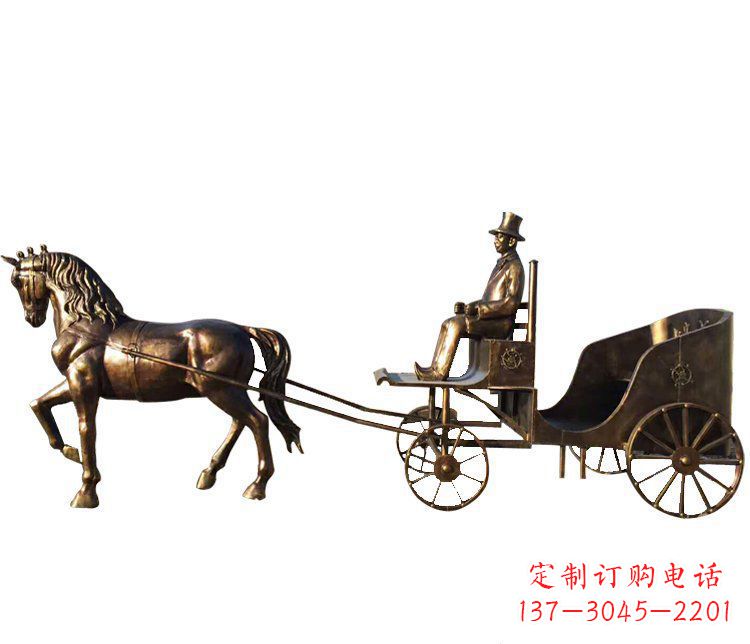温州公园景观坐着马车玻璃钢仿铜人物雕塑