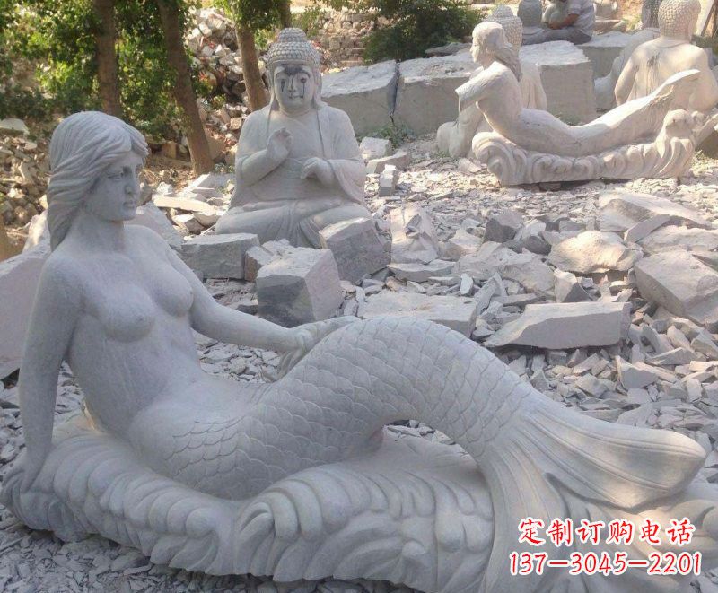 温州艺术精美美人鱼石雕