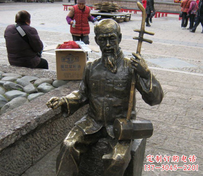 温州公园拉二胡的老人小品铜雕