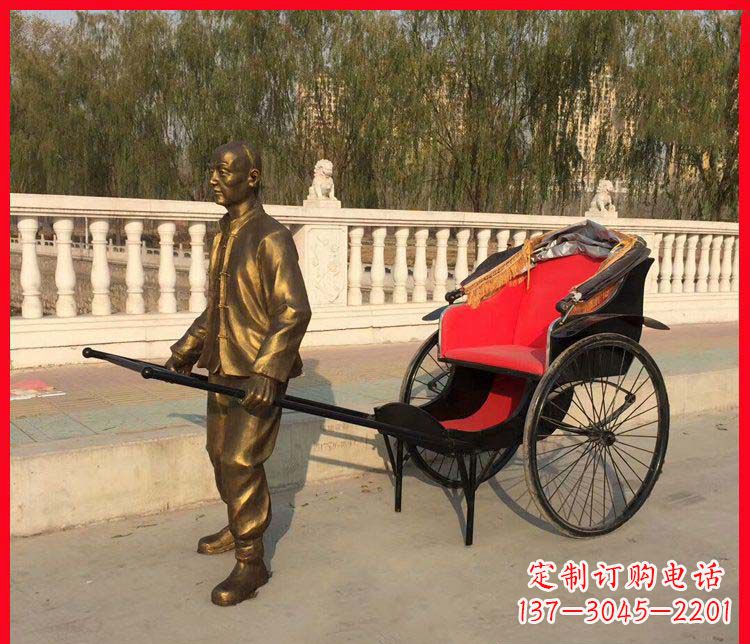 温州黄包车铜雕精湛工艺,体现传统文化