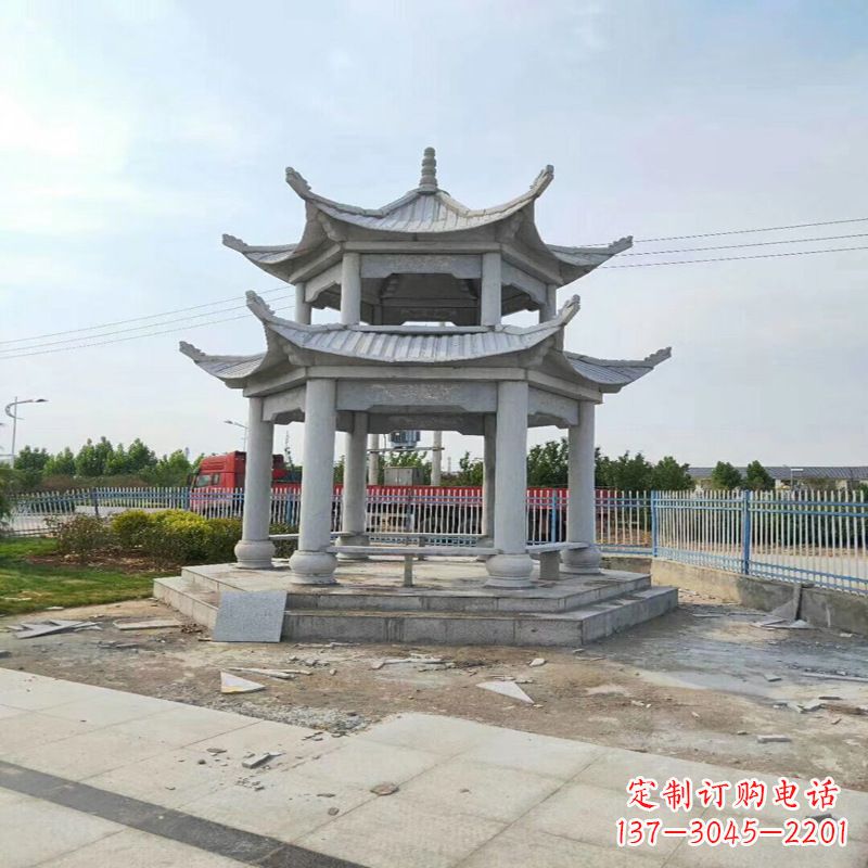 温州公园凉亭双层石雕亭子