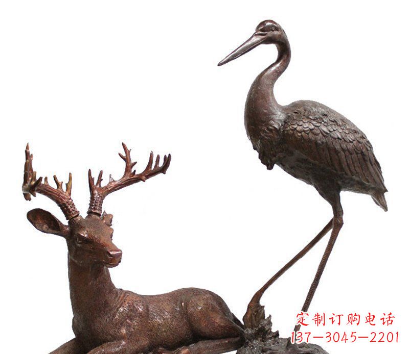 温州公园鹿仙鹤动物铜雕