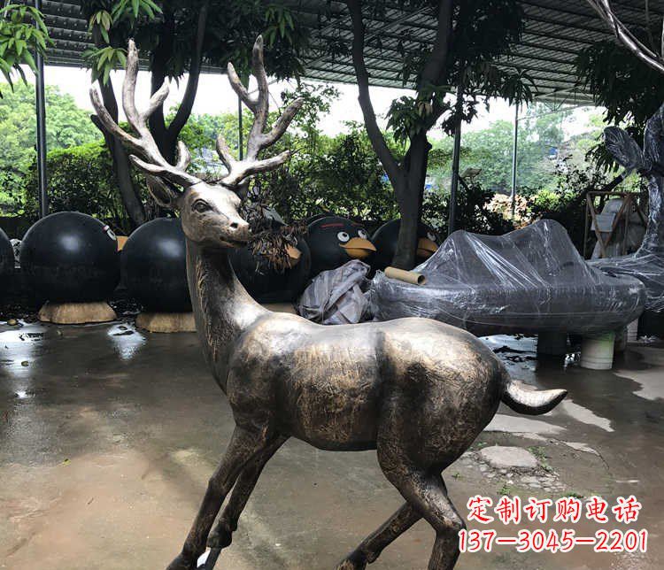 温州公园梅花鹿动物铜雕 (3)