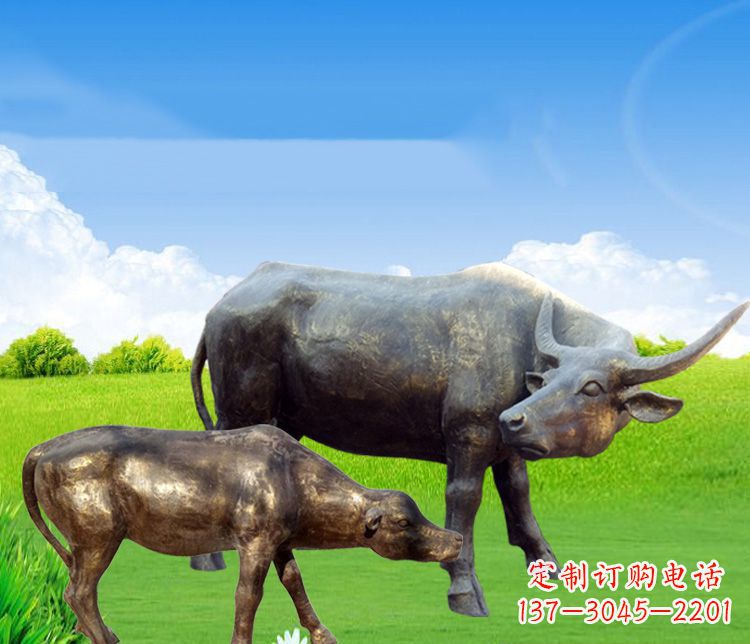 温州 传统文化风格母子黄牛铜雕塑