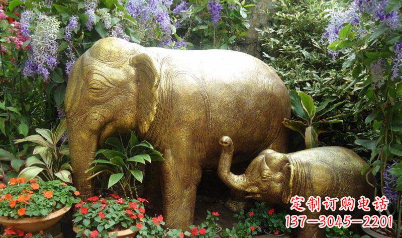 温州公园母子象动物铜雕 (2)