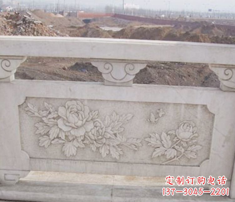 温州牡丹花浮雕石栏板景观雕塑