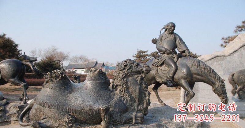 温州公园骑马的古代少数民族人物小品铜雕