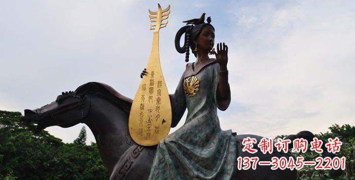 温州传统风情,精美古典的琵琶女铜雕