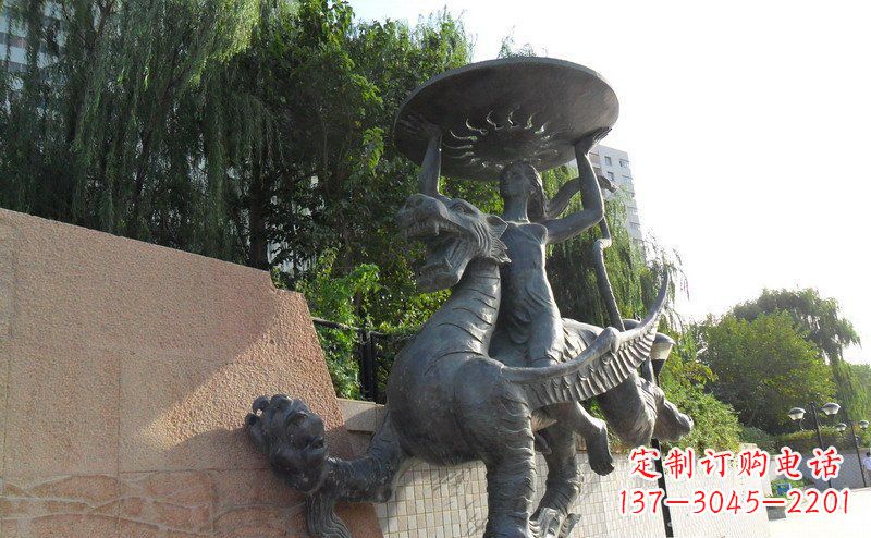 温州公园骑着飞龙的人物景观铜雕