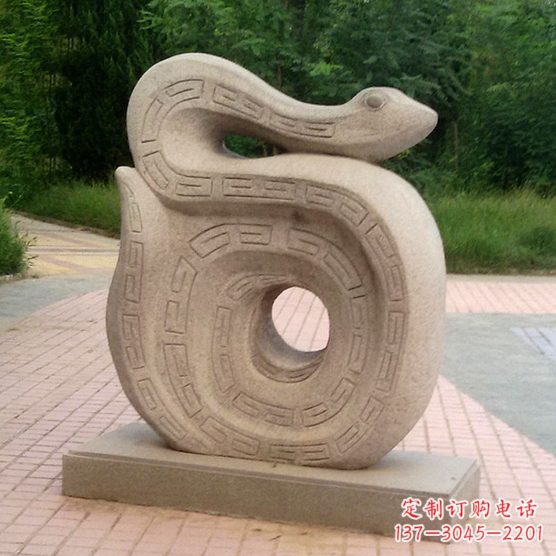 温州公园砂岩生肖动物蛇石雕摆件