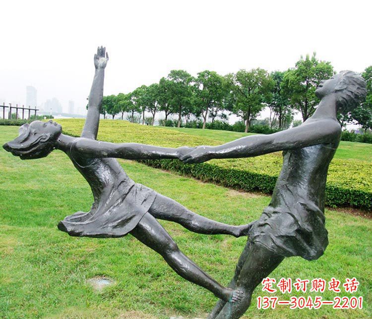 温州公园跳舞的女孩铜雕