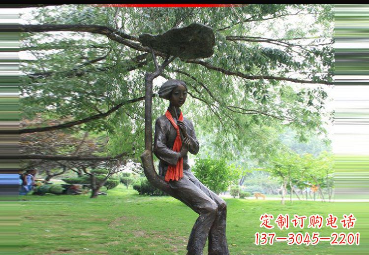 温州公园铜雕荡秋千美女人物雕塑