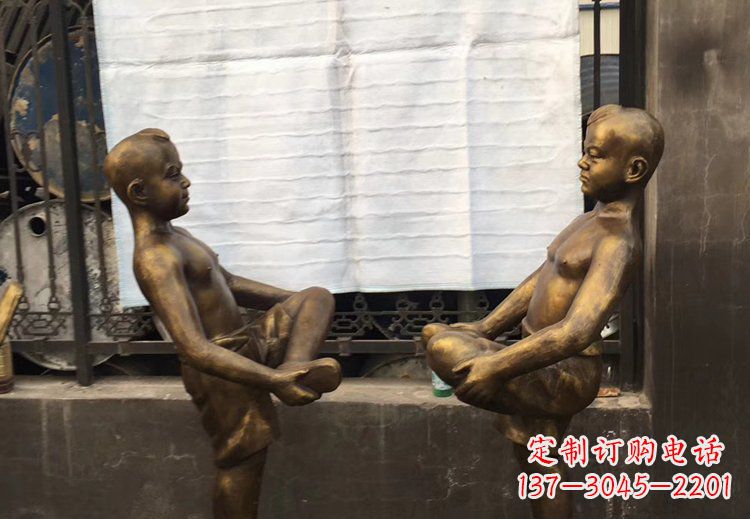 温州公园铜雕儿童玩游戏人物雕塑