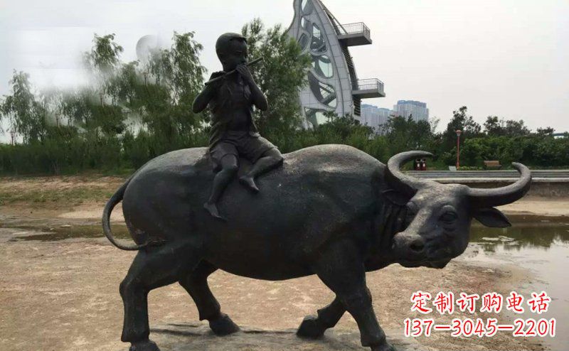 温州铜雕牧童与犊子雕塑