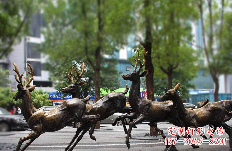 温州公园铜雕群鹿动物雕塑