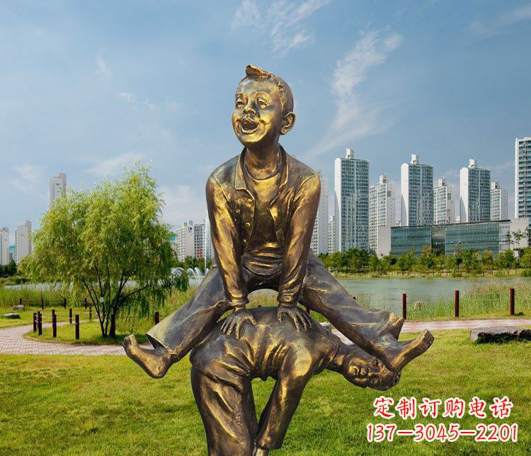 温州公园铜雕跳马蹲人物雕塑