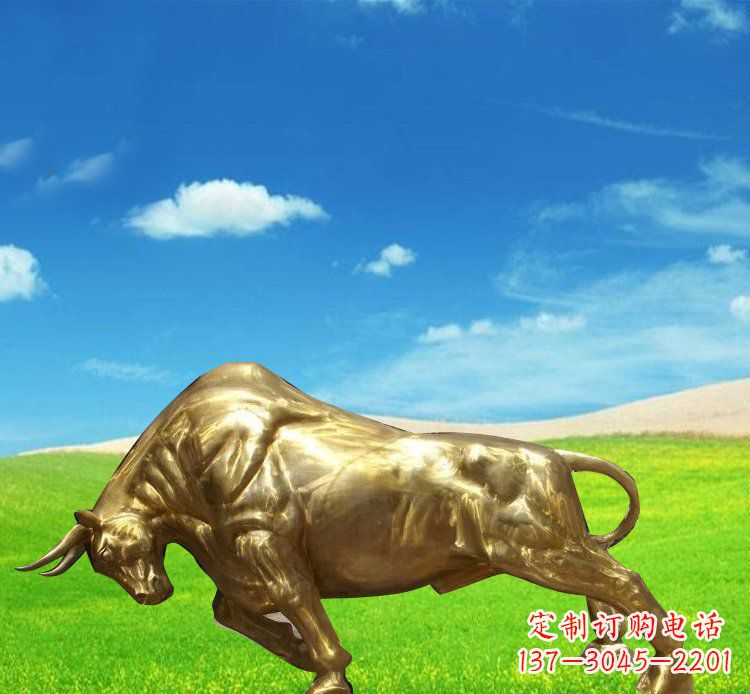 温州公园铜雕贴金黄牛动物雕塑