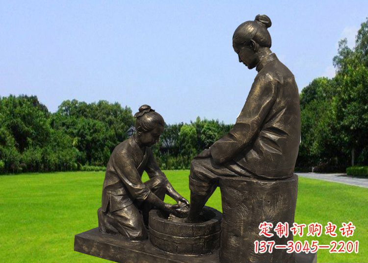 温州公园铜雕孝敬母亲人物雕塑