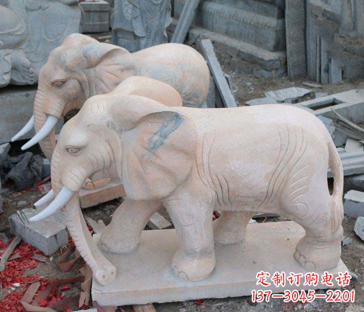 温州雕刻出令人感动的那头大象定制公园晚霞红大象动物石雕