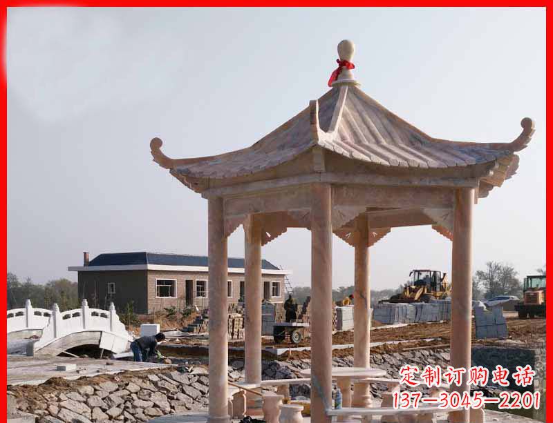 温州红六角石凉亭雕塑