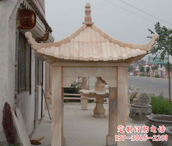 温州精美红六角石凉亭雕塑