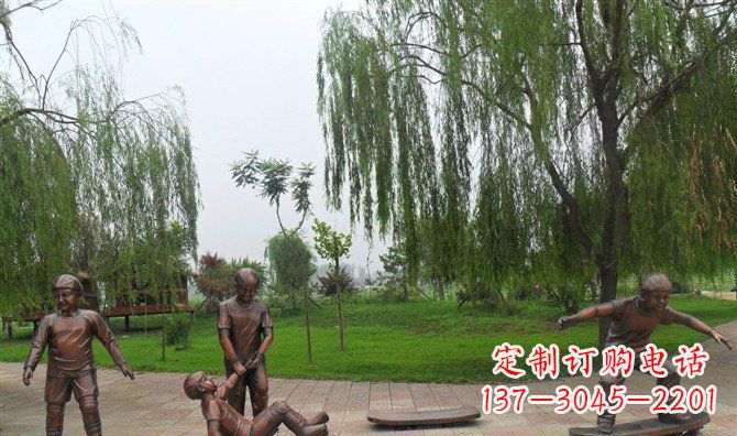 温州多彩童年,铜雕小孩游戏人物雕塑