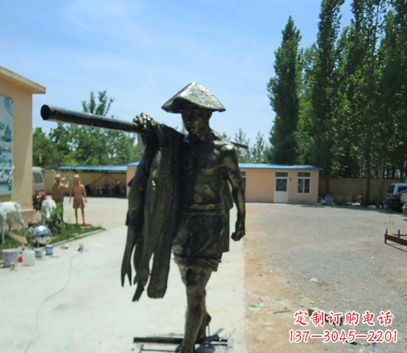 温州公园渔民打鱼人物铜雕