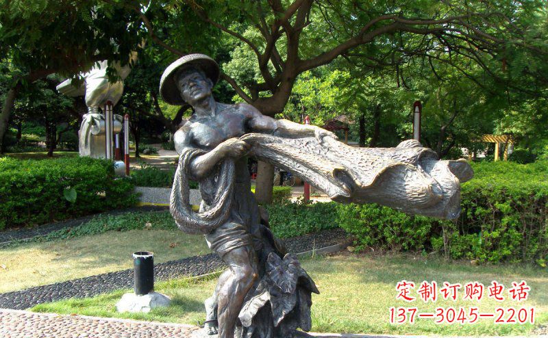 温州公园渔民撒网景观铜雕