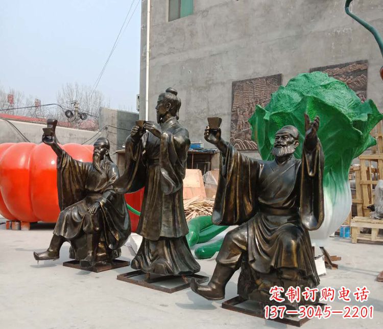 温州古代名人刘关张三结义铜雕