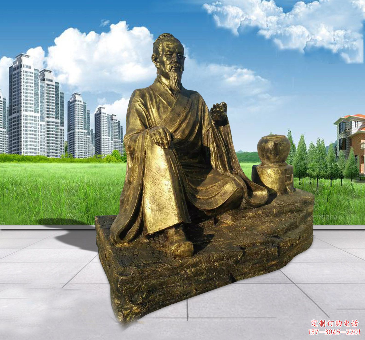温州古代名医张仲景铜雕