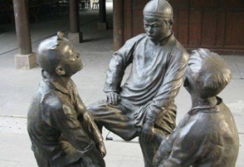 温州铜雕男孩斗鸡小品雕塑