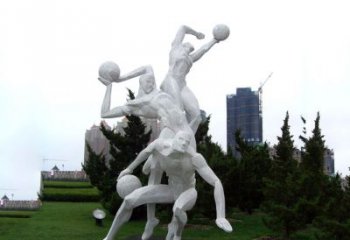 温州公园体育运动不锈钢网格打篮球人物雕塑