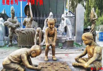 温州铜质童趣儿童下棋雕塑