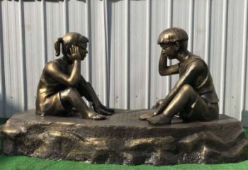 温州儿童雕塑-铜雕下棋展示精美的艺术