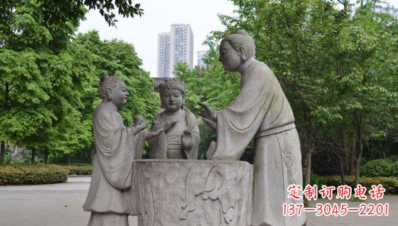 温州孔融让梨石雕,精美的古代人物雕塑