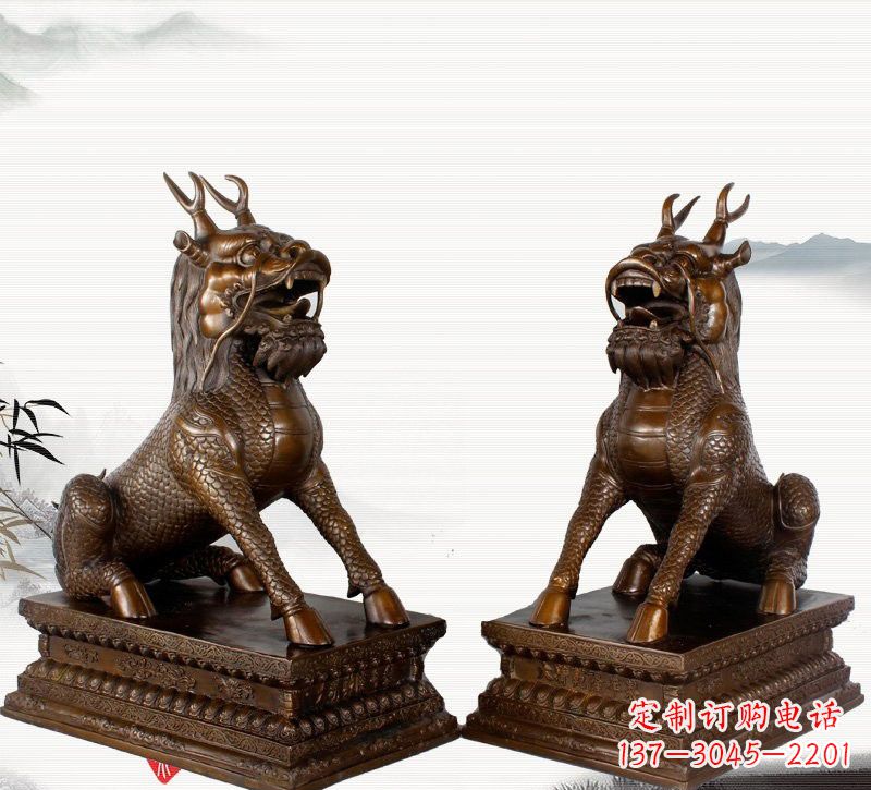 温州古代神兽麒麟铜雕