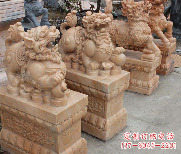 温州中领雕塑-古代神兽晚霞红貔貅石雕