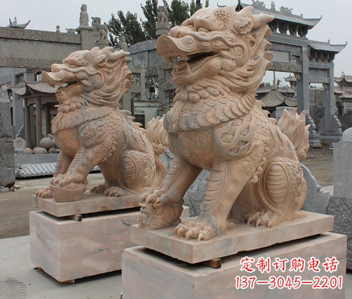温州古代神兽晚霞红麒麟石雕 (2)