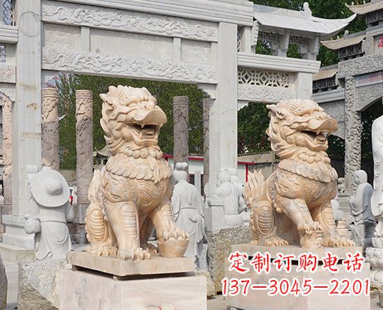 温州古代神兽晚霞红麒麟石雕 (3)