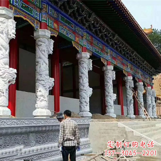 温州精美手工制作的精美古建汉白玉龙柱雕塑